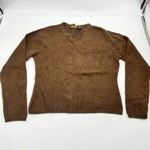 VTG Oxford & Fulham V-Neck Sweater Women's 82% LambsWool/Nylon Blend Brown-Sz L